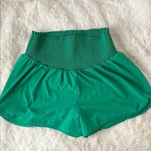 Aerie High Waist Green Shorts with Smocked Waistband